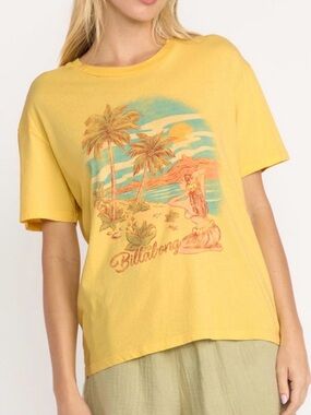 Billabong “Trouble in Paradise” Graphic Tee NWT XL Yellow Tropical Shirt